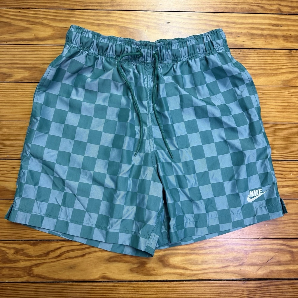 Nike Club Flow Checkers Shorts Malachite Green Mens Small Casual Drawstring